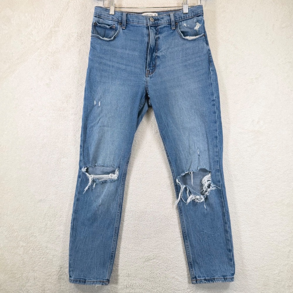Abercrombie & Fitch The Skinny High Rise Distressed Jeans Blue 30/10R Med Wash